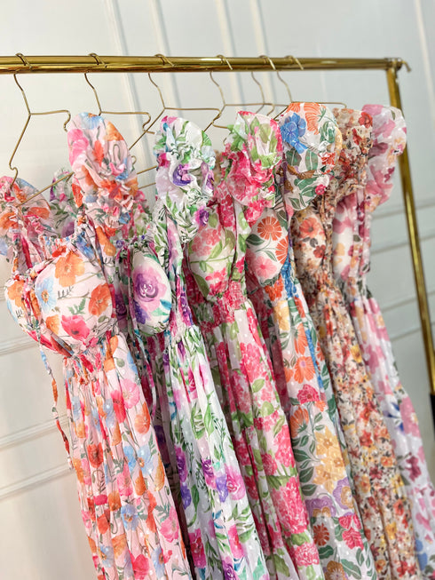Spring Floral Square Neck Long Maxi Dress